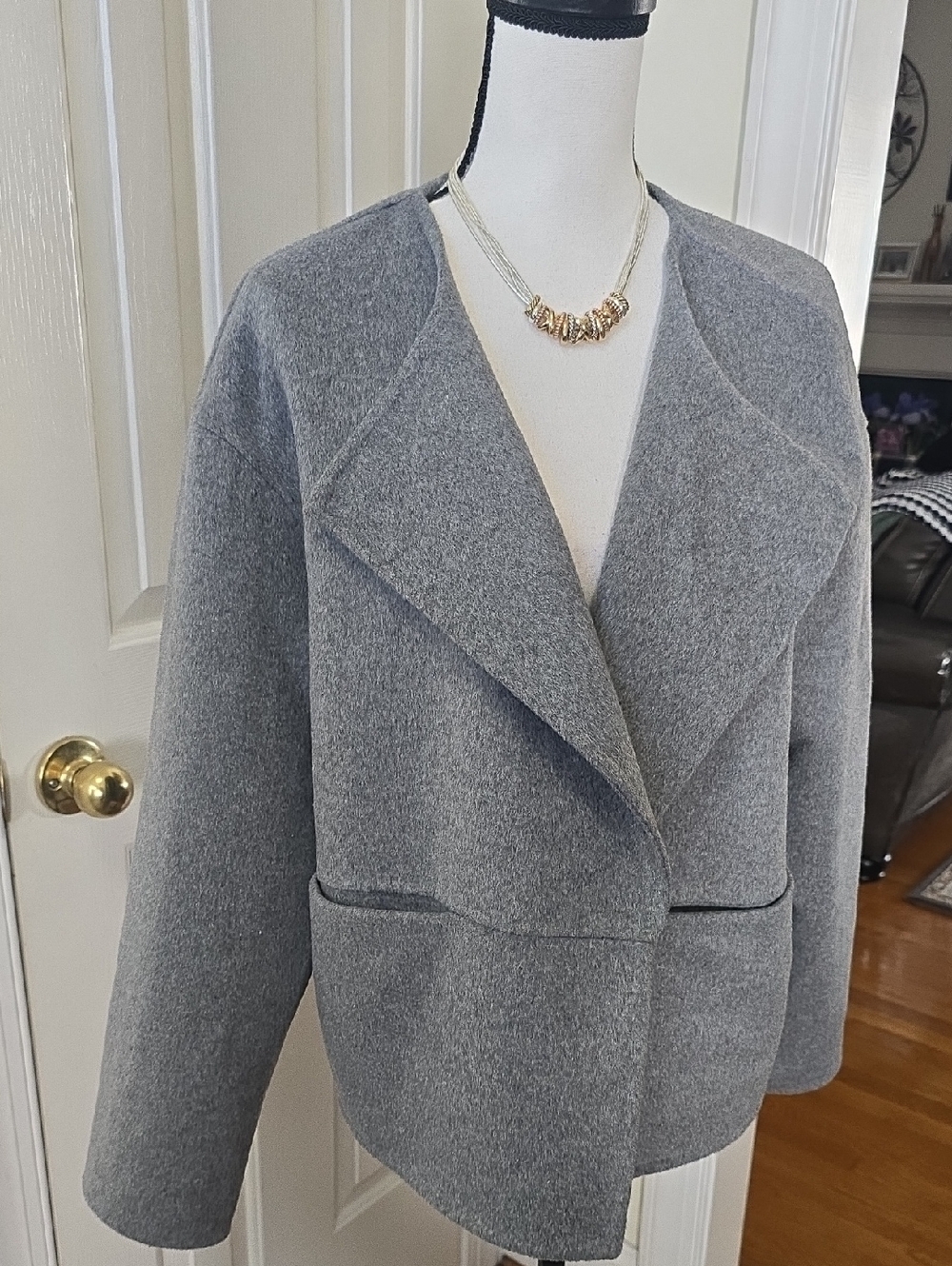 Liz Claiborne Brand Women's Gray Wool-Blend Open Front Blazer Size Large
